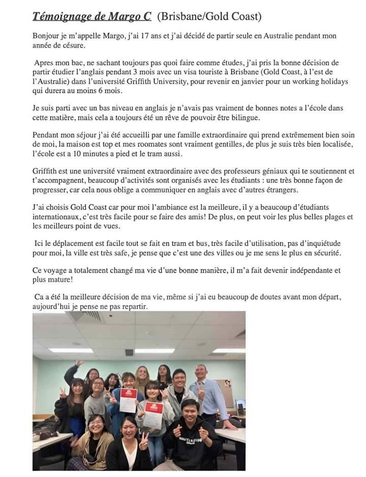 Retour d’expérience études Australie